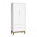 Ver imagem 1 de Guarda-roupa Retrô 2 Portas Classic New Branco Fosco com Madeira - Moveisaqui