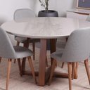 Ver imagem 6 de Mesa de Jantar Redonda C/ Vidro para 6 Lugares Bennett 135 Cm - Natural C/ Off White Fosco