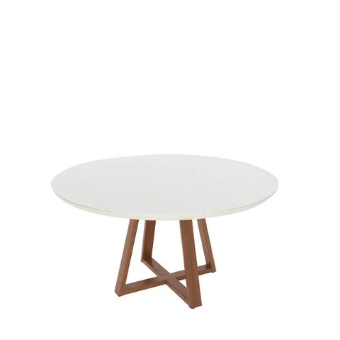 Mesa de Jantar Redonda C/ Vidro para 6 Lugares Bennett 135 Cm - Natural C/ Off White Fosco