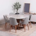 Ver imagem 3 de Mesa de Jantar Redonda C/ Vidro para 6 Lugares Bennett 135 Cm - Natural C/ Off White Fosco