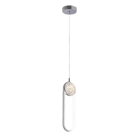 Pendente Oval de Metal Cromado Vidro 35cm Led 17w 3000k Bivolt