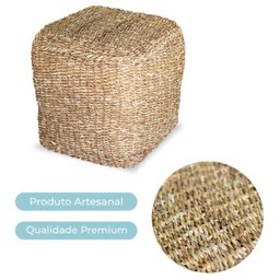 Puff Artesanal Quadrado Natural Taboa Decoração Casa 40x40cm - 2