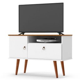 Rack Bancada para Tv até 32 Polegadas com Porta Organizador Sala Retro Yan Branco Acetinado/cumaru - 1