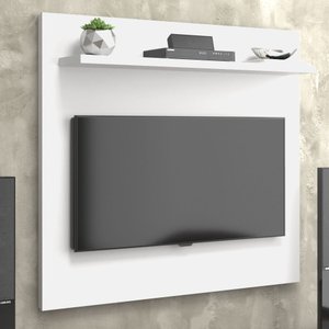 Painel Pequeno para Tv até 32 Polegadas Retro com 1 Prateleira Sala Quarto Yan Branco Acetinado