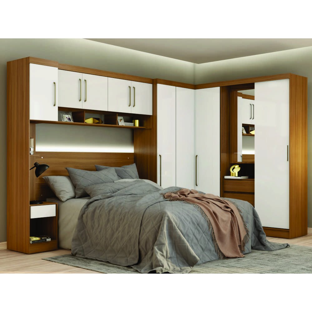 Dormitorio Modulado Módena Composição 18 Casal Demobile Amêndola/Branco Cestaplus - 1
