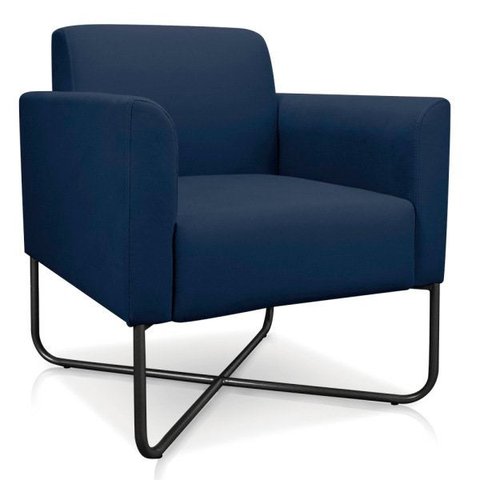 Poltrona Marisa Suede Base X Industrial Preta - D’Rossi - Azul Marinho