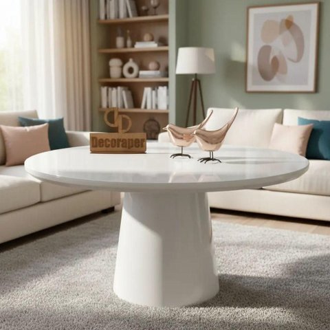Mesa de Centro Base Cone Laqueada Redondo MDF Madeira 60cm Branco Decoraper
