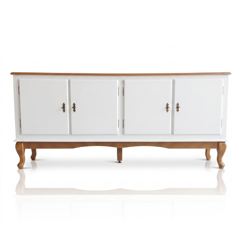 Rack 4 Portas Clássico Pés Luiz Xv Grande MDF Laca Sala Ecomem Branco - Imbuia