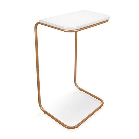 Mesa Lateral Tampo Multiuso Para Sofá Base Dourado - D’Rossi - Branco
