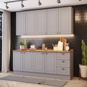 Ver imagem 1 de Cozinha Modulada Compacta 200cm 4 Peças 9 Portas 3 Gavetas Americana Henn - Cinza/nature