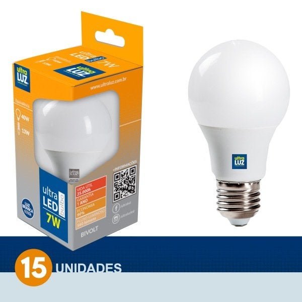 Kit 15 Lâmpada Led Bulbo A65 7w E27 6500K Bivolt Branco Frio Ultraluz ...