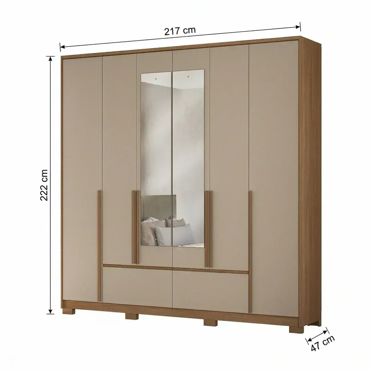 Ver imagem 3 de Guarda-Roupa Casal 6 Portas 4 Gavetas com Espelho Denver Carvalho e Fendi