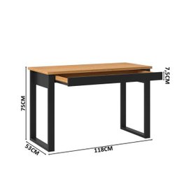 Mesa para Escritório Estilo Industrial 1,18m 1 Gaveta F24 Pradel Móveis - Freijó/preto Fosco - 4