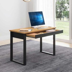 Mesa para Escritório Estilo Industrial 1,18m 1 Gaveta F24 Pradel Móveis - Freijó/preto Fosco