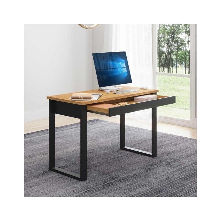 Mesa para Escritório Estilo Industrial 1,18m 1 Gaveta F24 Pradel Móveis - Freijó/preto Fosco