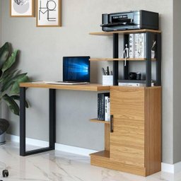 Escrivaninha com Balcão 1,53m Estilo Industrial F17 Pradel Móveis - Freijó/preto Fosco - 1