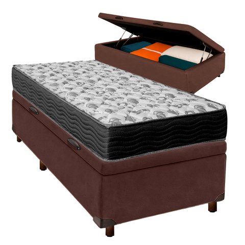 Cama Box Bau Blindado Solteiro + Colchão D33 Iso100 Ortobom