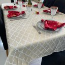 Ver imagem 3 de Toalha de Mesa Redonda em Jacquard Luxo Geométrico Branco e Dourado - 2,80M