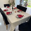 Ver imagem 4 de Toalha de Mesa Redonda em Jacquard Luxo Geométrico Branco e Dourado - 2,80M