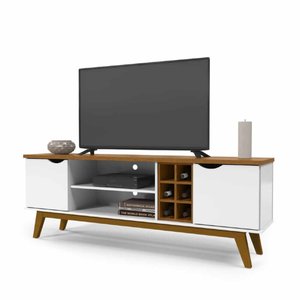 Rack para Sala com 2 Portas e 2 Nichos - Prism 1.8 - Branco com Cumaru - Patrimar Móveis