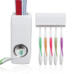 Dispenser Pasta Dente com Suporte 5 Escovas Automatico Porta Creme Dental Aplicador 2 em 1 - 2 Dispenser Pasta Dente com Suporte 5 Escovas Automatico Porta Creme Dental Aplicador 2 em 1 - 2