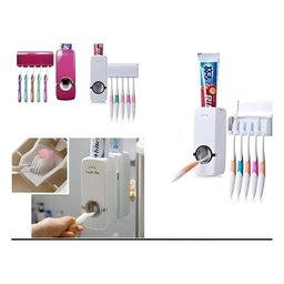 Dispenser Pasta Dente com Suporte 5 Escovas Automatico Porta Creme Dental Aplicador 2 em 1 - 3 Dispenser Pasta Dente com Suporte 5 Escovas Automatico Porta Creme Dental Aplicador 2 em 1 - 3