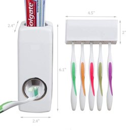 Dispenser Pasta Dente com Suporte 5 Escovas Automatico Porta Creme Dental Aplicador 2 em 1 - 7 Dispenser Pasta Dente com Suporte 5 Escovas Automatico Porta Creme Dental Aplicador 2 em 1 - 7