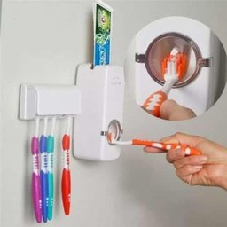 Dispenser Pasta Dente com Suporte 5 Escovas Automatico Porta Creme Dental Aplicador 2 em 1 - 5 Dispenser Pasta Dente com Suporte 5 Escovas Automatico Porta Creme Dental Aplicador 2 em 1 - 5