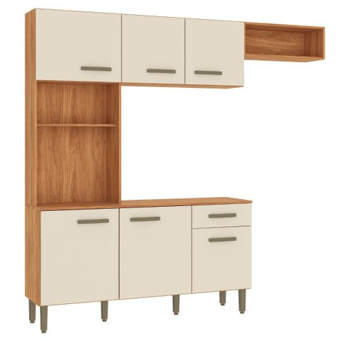 Cozinha Emilly 220cm 6 Portas 1 Gaveta Cinamomo/Off White