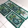 Jogo Tapete Cozinha 3 Peças Pintado À Mão 1,60Mt Flor Verde 05 - 1