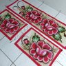 Jogo Tapete Cozinha 3 Peças Pintado À Mão 1,60Mt Flores Rosa - 1