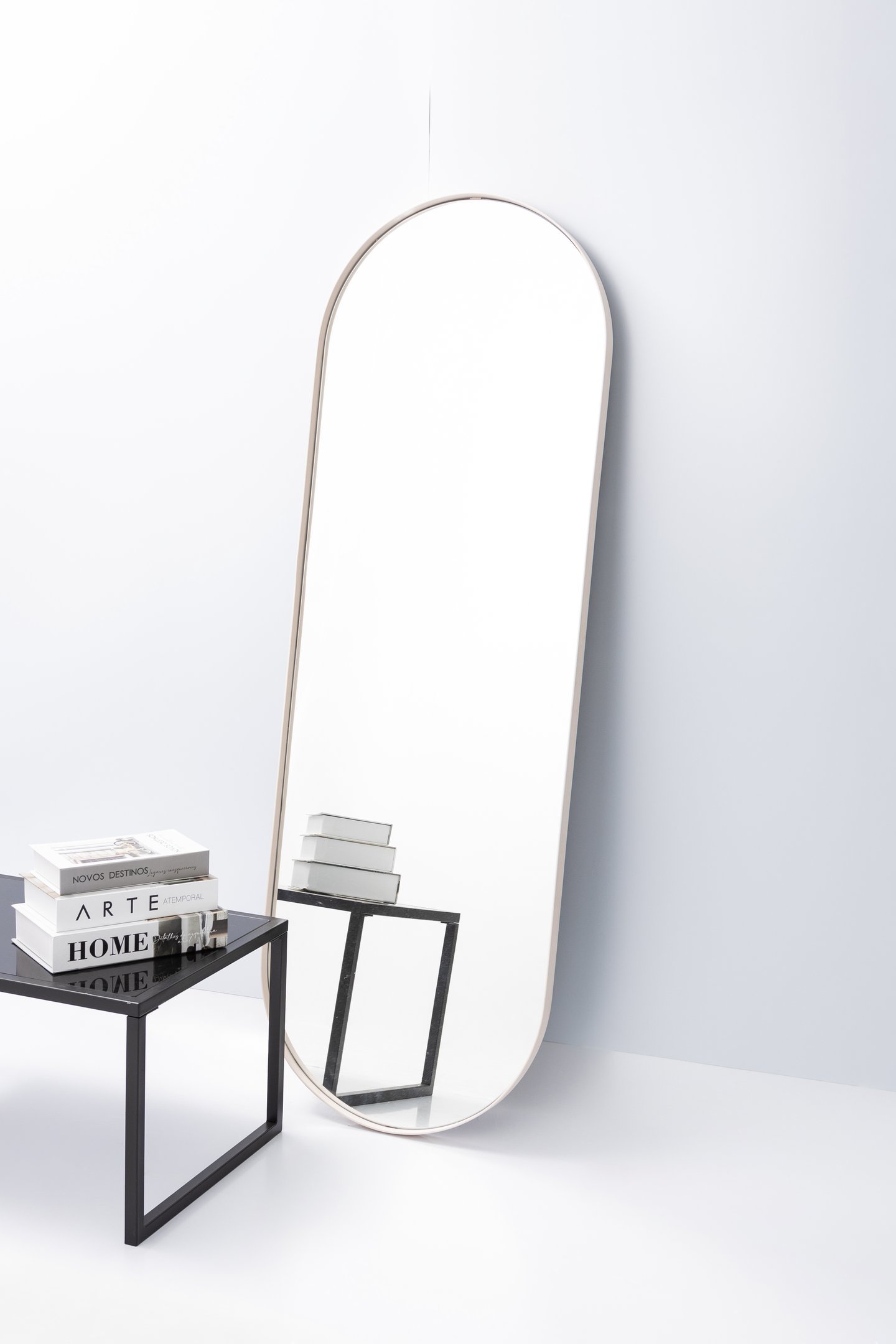Espelho Grande Corpo Inteiro Parede Oval com Moldura em Metal 150 X 50 Cm - Off White - 1