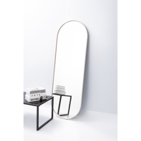 Espelho Grande Corpo Inteiro Parede Oval com Moldura em Metal 150 X 50cm Off White