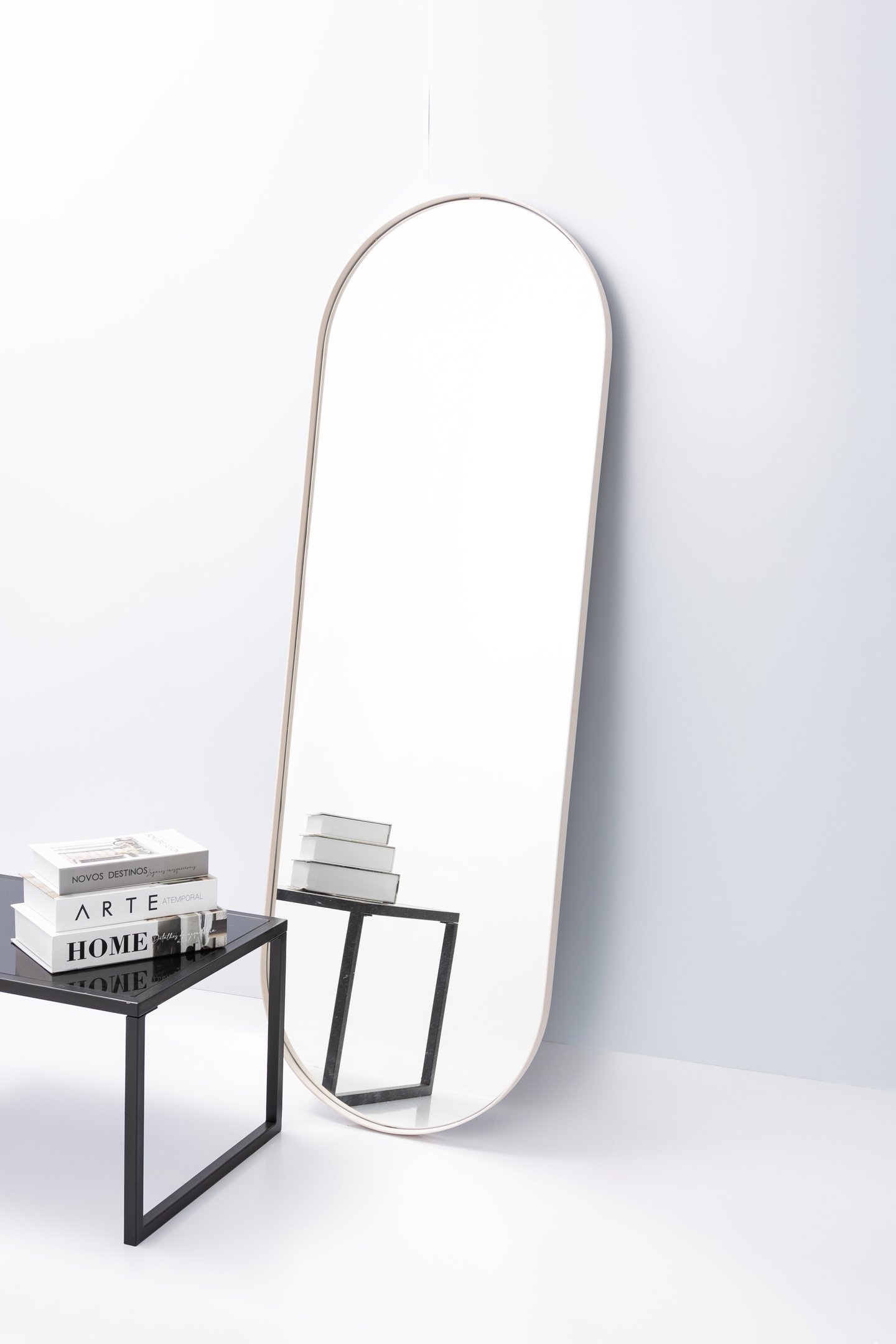 Espelho Grande Corpo Inteiro Parede Oval com Moldura em Metal 150 X 50 Cm - Off White - 4