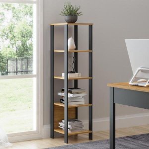 Estante Torre com 5 Prateleiras 33x135cm Estilo Industrial F28 Pradel Móveis - Freijó/preto Fosco