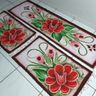 Tapete Cozinha Kit 3 Peças Pintado À Mão Flores Vermelha 07 - 1