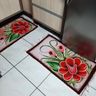 Tapete Cozinha Kit 3 Peças Pintado À Mão Flores Vermelha 07 - 4