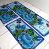 Jogo Tapete para Cozinha Tear Kit 3 Peças Flores Azul 04 - 1