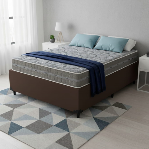 Cama Box Baú Casal Marrom + Colchão de Mola Ensacada