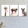 Kit com 3 Placas Decorativas Animais Cute Buble - 1