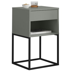 Mesa de Cabeceira Industrial Pé de Aço 1 Gaveta Corrediça Telescópica 1 Nicho - Lh Móveis