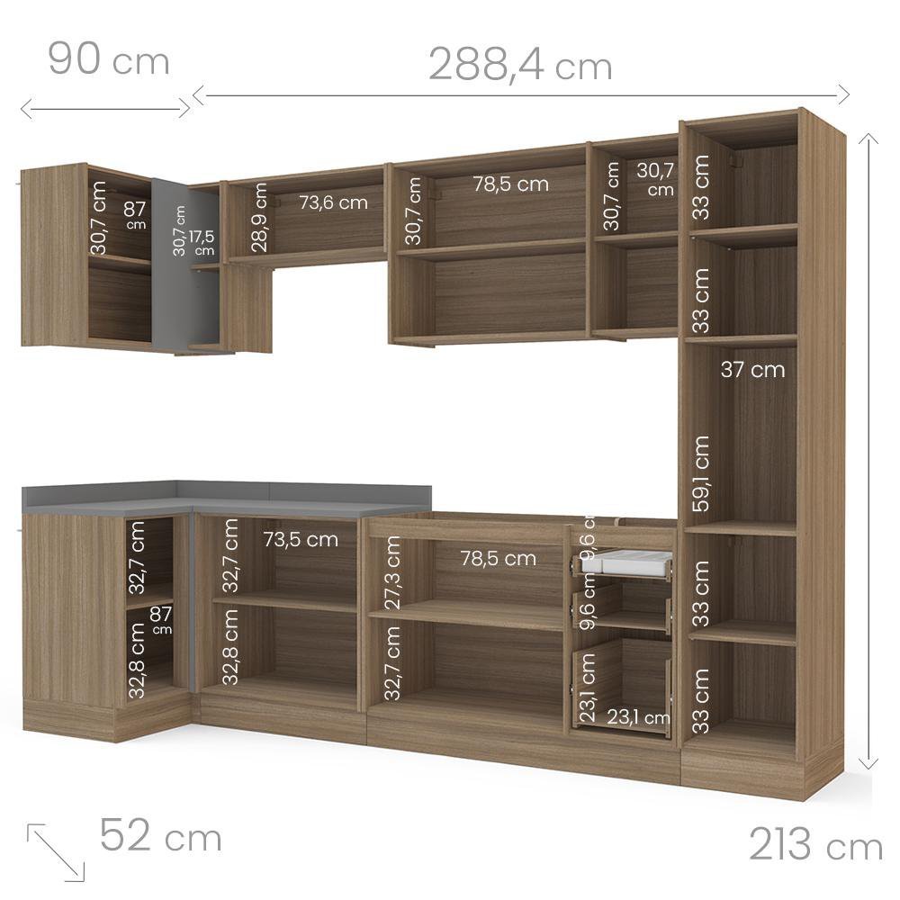 Cozinha 4Módulos 8Portas 4Gavetas Amortecimento Pistão e Dobradiças Campanele Kitchen Castanho/ - 4