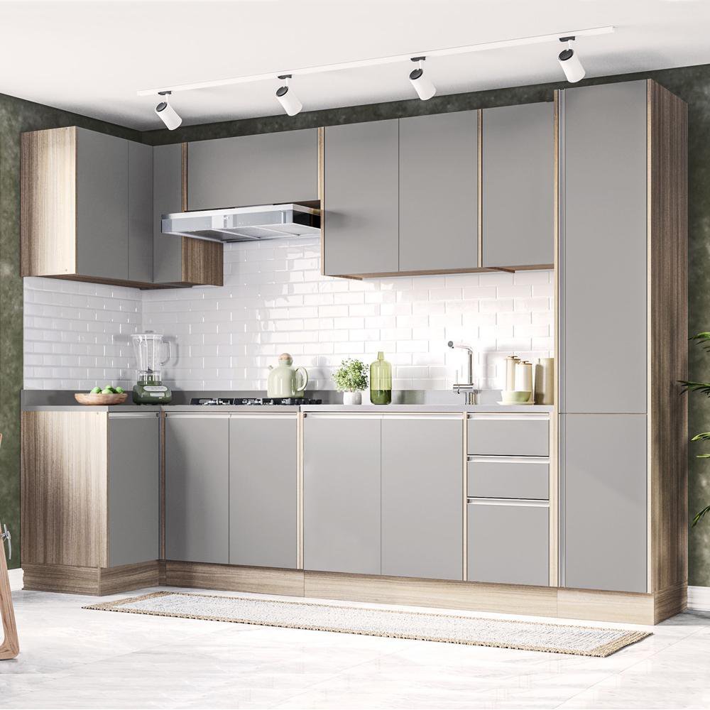 Cozinha 4Módulos 8Portas 4Gavetas Amortecimento Pistão e Dobradiças Campanele Kitchen Castanho/
