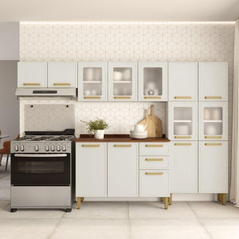 Cozinha Completa Essência 14 Portas 2 Gavetas Aço 280cm Bertolini