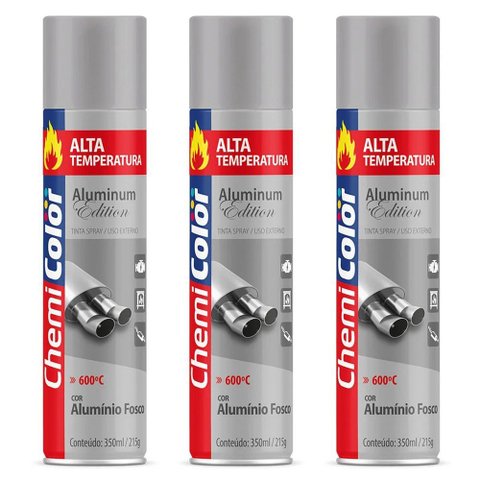 Kit 03 Tintas Spray 350ml Alta Temperatura Interno e Externo Secagem Rápida - Chemicolor
