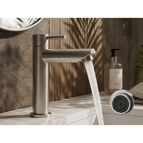 Torneira de Bancada em Aço Inox Escovado para Lavabo Banheiro 1/4 de Volta