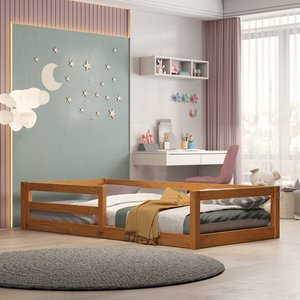 Cama Infantil Madeira com Grade Segurança Menina Menino Montessoriana
