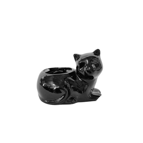 Vaso Cerâmica Gato 10,5x7x8,5 Cm – Encanto e Personalidade na Sua Decoração:preto