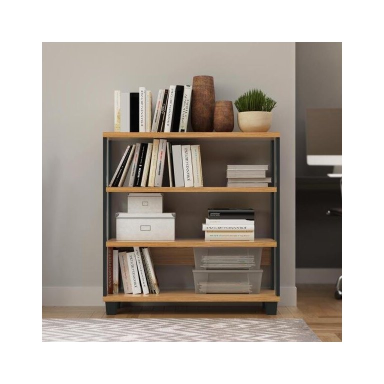 Mini Estante Estilo Industrial 89,5cm 4 Prateleiras F23 Pradel Móveis - Freijó/preto Fosco