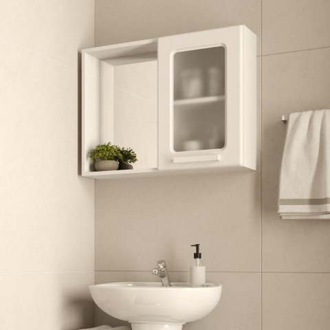Armário de Banheiro com Espelho 8200 1 Porta 70cm Branco Bertolini